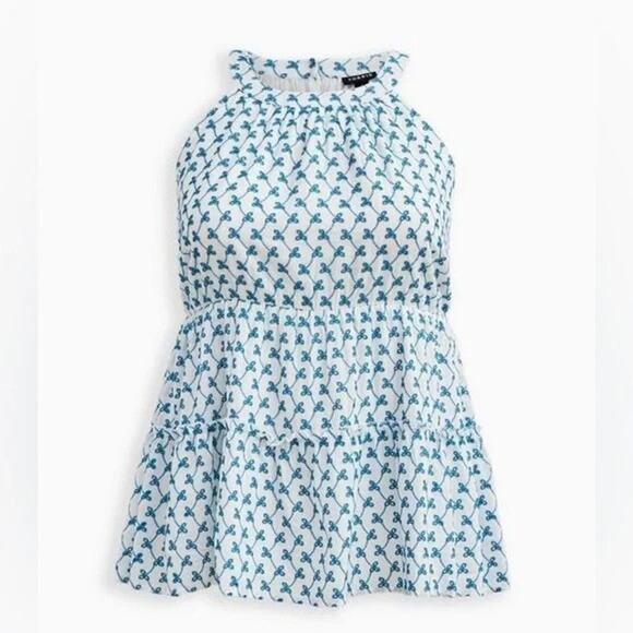 Torrid White Babydoll Tiered Top with Blue Floral Embroidered Eyelets NWT -2X - Picture 3 of 12